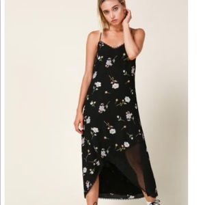 Line and Dot Floral Black Asymmetrical Hem Dress